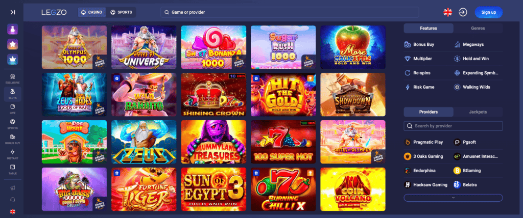 Legzo Casino nyerőgépes játékok